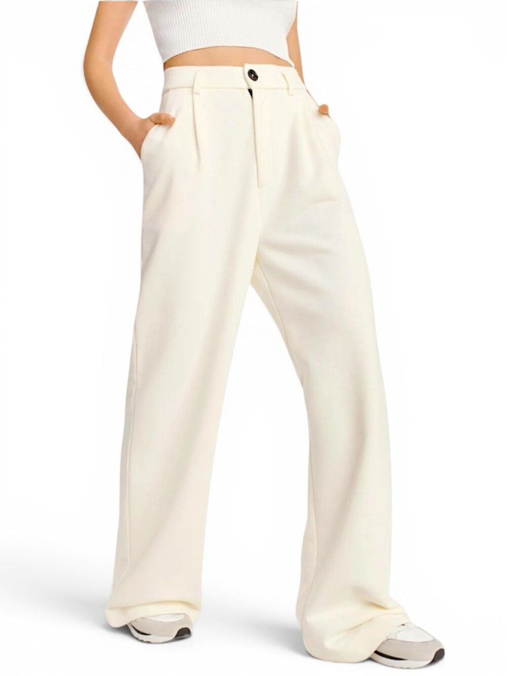 DKNY Ivory French Terry Wide Leg Pants Trousers Athleisure Sweatpants NWT New XS